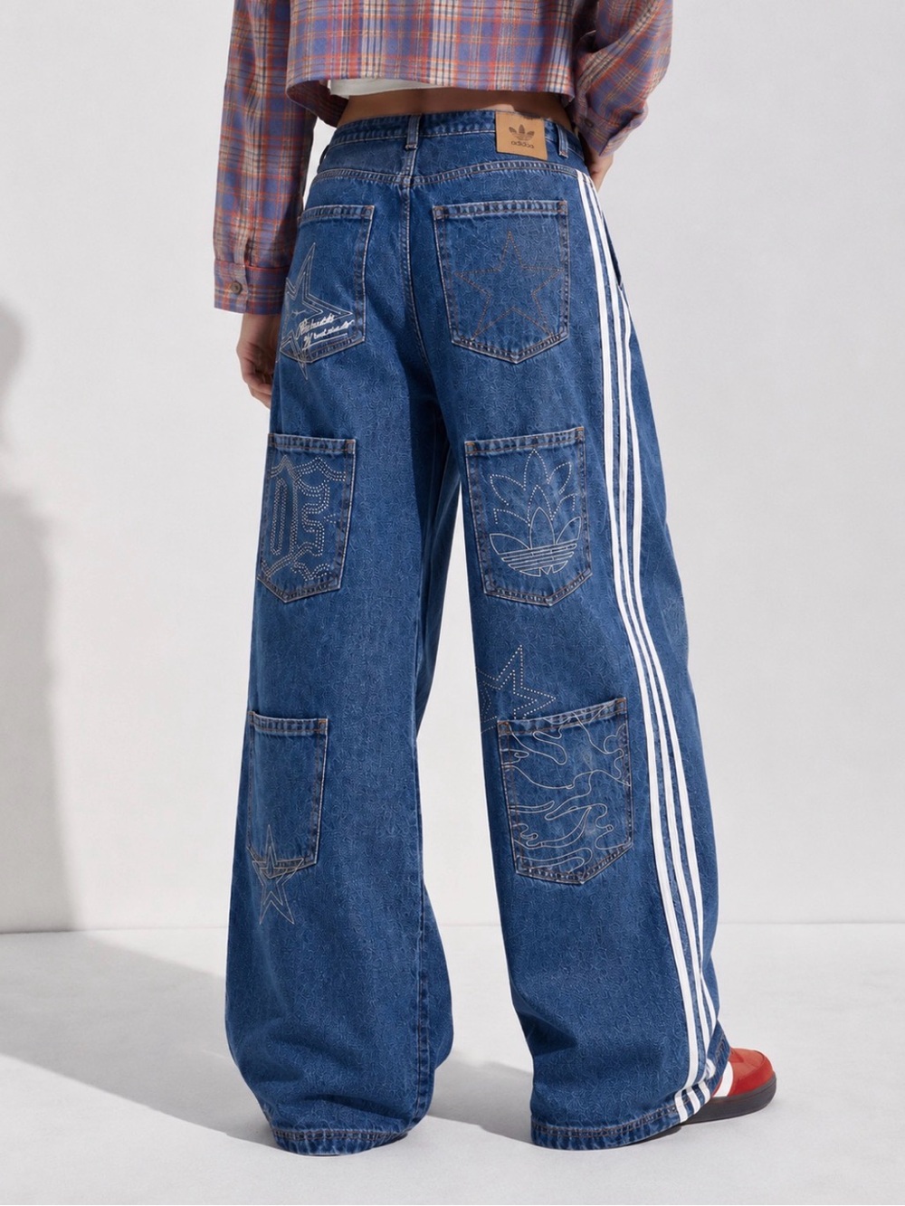 adidas Women's High-Rise Dark Blue Wide Leg Denim Jeans With Excellent Condition